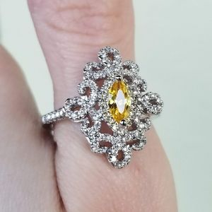🆕️S925-Marquise Cut Yellow Citrine/White Sapphire